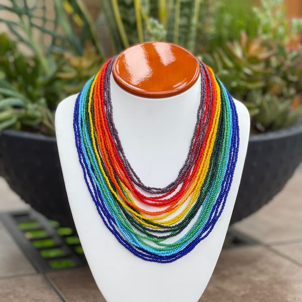 Statement Beaded Necklaces Boho Hippie Style - Layered Necklaces Rainbow Christmas Holiday and Multicolor