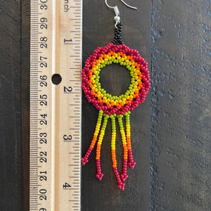 Unique Mexican Beaded Dangle Earrings/Multicolored Hoop Dangle Earrings/ Seed Bead Chaquira Earrings/ Colorful Statement Summer Earrings image 4