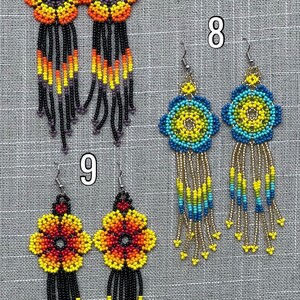 Unique Mexican Flower Beaded Dangle Earrings/Multicolored/ Chaquira image 5