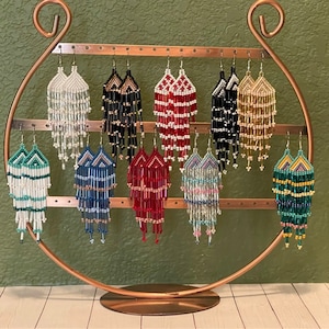Mexican Huichol Earrings - Artisan Made Beaded Indigenous Mexican Earrings - Unique Rainbow Earrings