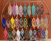 Beaded Earrings - Mexican Huichol Earrings - Unique Rainbow Earrings