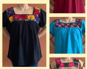 Embroidered Mexican Blouse, Cotton blouse, Mayan Blouse, Floral Blouse