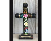 Mexican wood cross/Mexican flower cross/Hand painted cross/indigenous Artisan/Red/Pink/White/Black/Rosa Mexicano