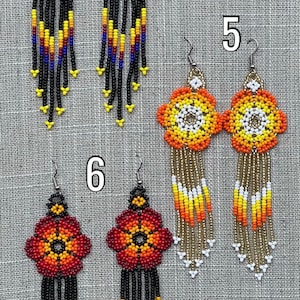 Unique Mexican Flower Beaded Dangle Earrings/Multicolored/ Chaquira image 4