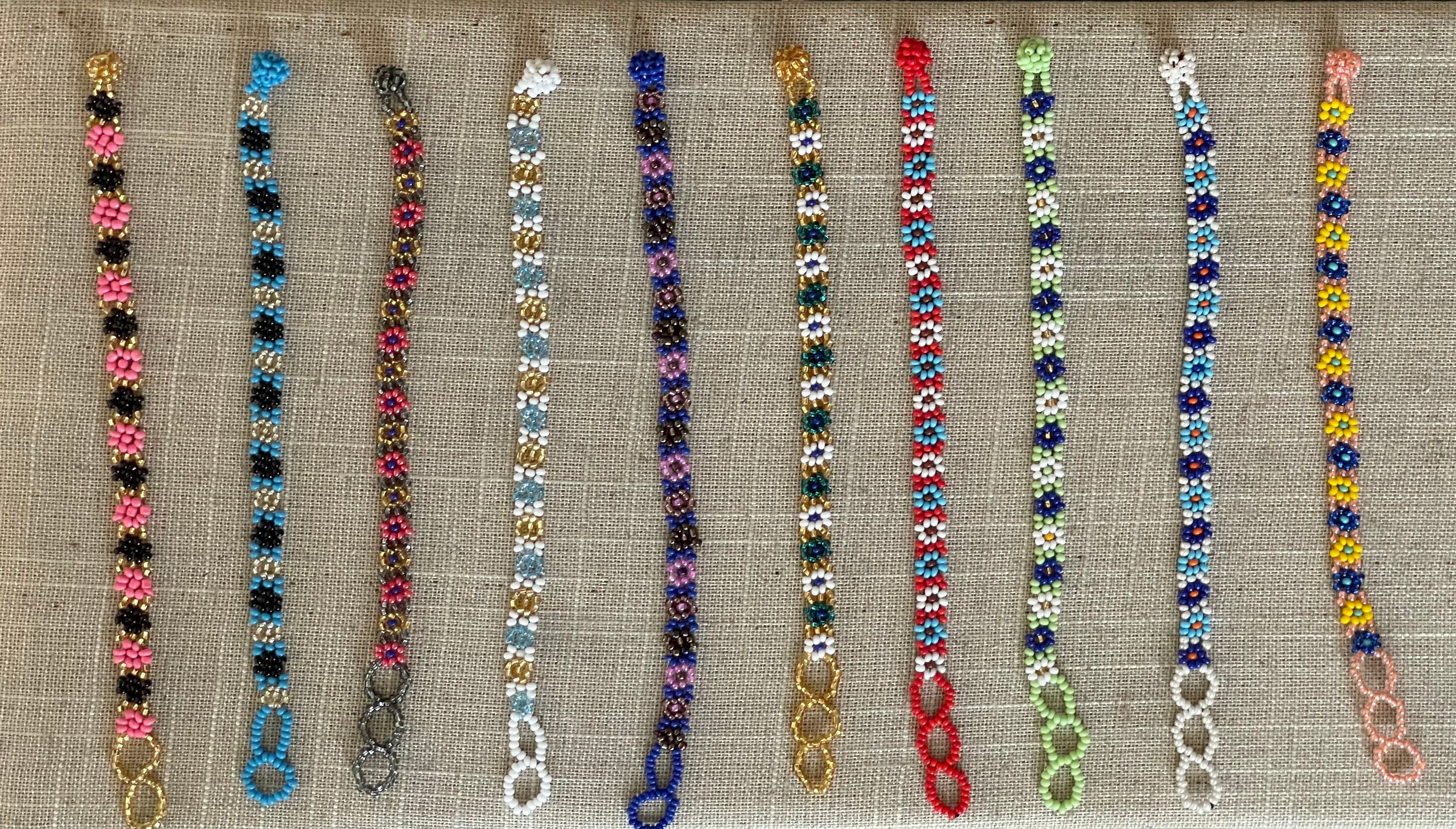 Mexican Beaded Bracelets Adjustable Beaded Flower Bracelets Etsy