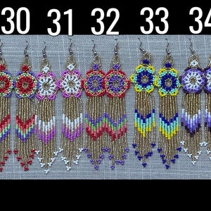 Unique Mexican Flower Beaded Dangle Earrings/Multicolored/ Chaquira imagem 8