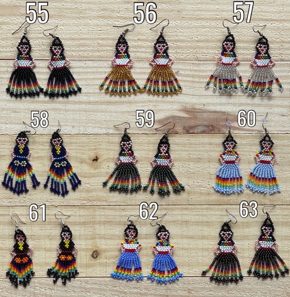 Mexican Fiesta Doll Earrings chaquira Earrings bead Earrings