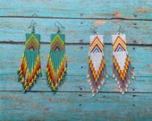 Mexican Huichol “Chaquira” Earrings, Mayan Artesanías, holiday earrings, indigenous earrings, long earrings
