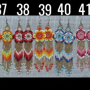 Unique Mexican Flower Beaded Dangle Earrings/Multicolored/ Chaquira image 9