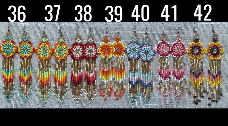 Unique Mexican Flower Beaded Dangle Earrings/Multicolored/ Chaquira image 9