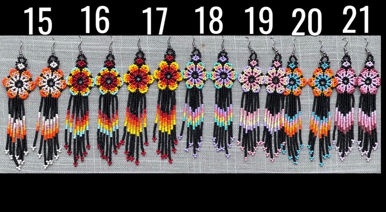 Unique Mexican Flower Beaded Dangle Earrings/Multicolored/ Chaquira imagem 6