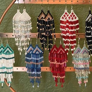 Mexican Huichol Earrings - Artisan Made Beaded Indigenous Mexican Earrings - Unique Rainbow Earrings