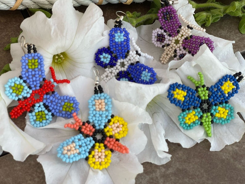Beaded Mariposa Earrings Mexican Butterfly Earrings Handmade by Indigenous Artisans image 1