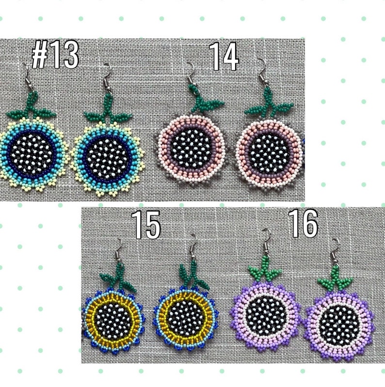 Colorful Beaded Sunflower Earrings Summer Flower Earrings Handmade for Her Mexican Unique Beaded Floral Chaquira Earrings image 7
