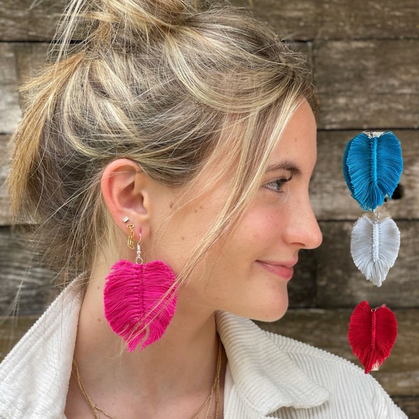 Unique Mexican Feather Earrings/  Thread earrings/leaf earring