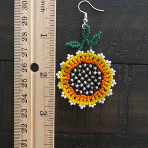 Colorful Beaded Sunflower Earrings Summer Flower Earrings Handmade for Her Mexican Unique Beaded Floral Chaquira Earrings image 3