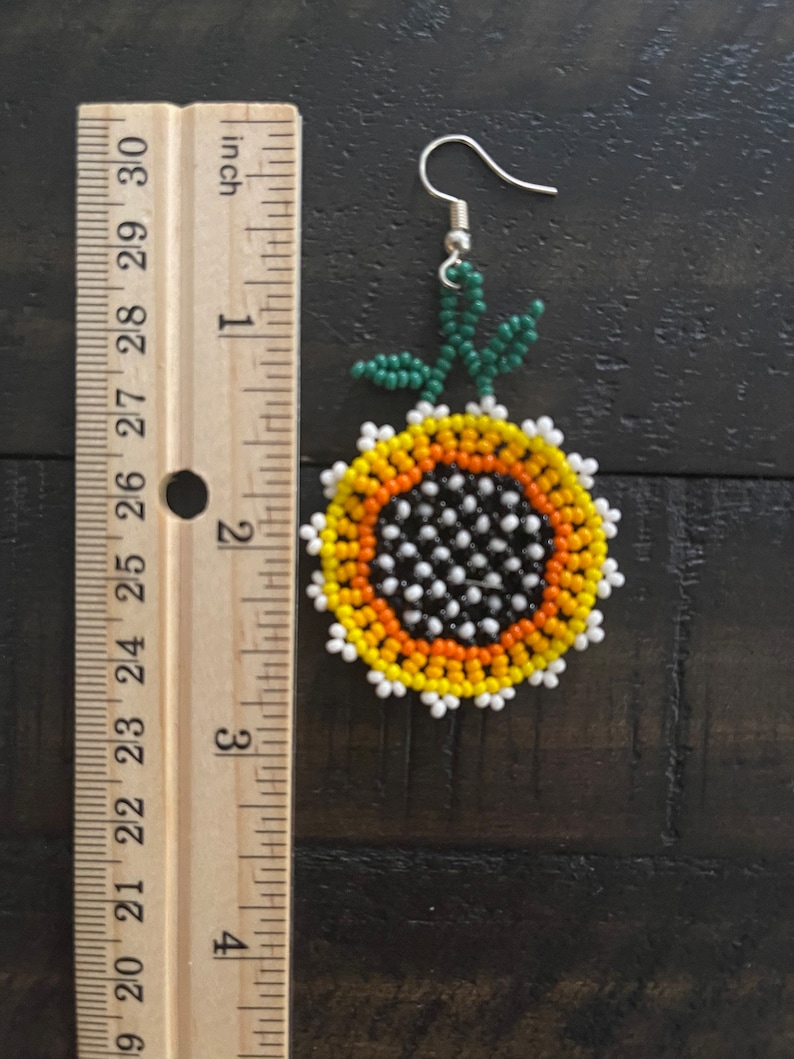Colorful Beaded Sunflower Earrings Summer Flower Earrings Handmade for Her Mexican Unique Beaded Floral Chaquira Earrings image 3