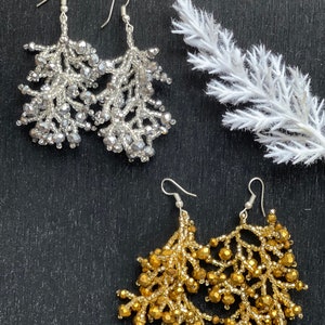 Crystal Beaded Earrings, Mexican Dangle Beaded Earrings Tassel Jewelry/Gold and Silver color, Valentine&#39;s Day gifts, Gift for friend