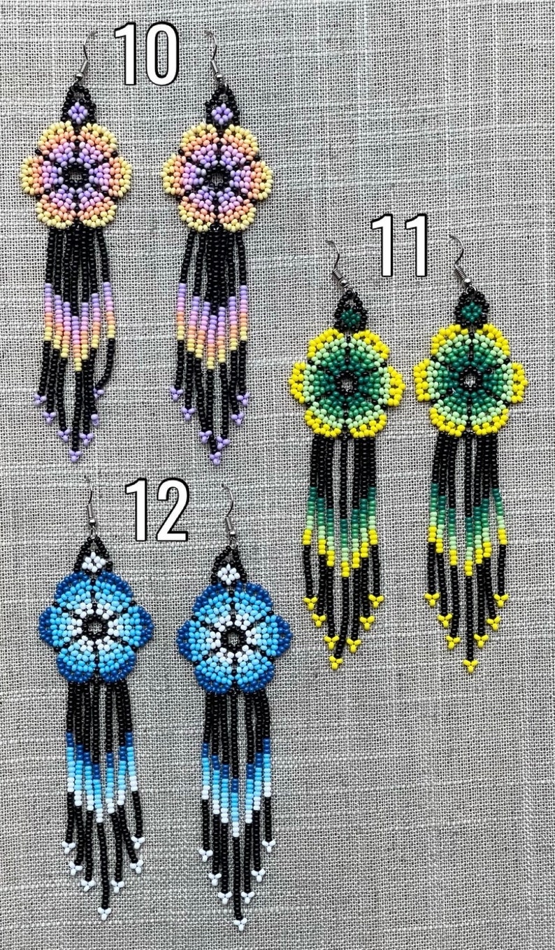 Unique Mexican Flower Beaded Dangle Earrings/Multicolored/ Chaquira image 6