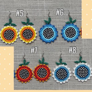 Colorful Beaded Sunflower Earrings Summer Flower Earrings Handmade for Her Mexican Unique Beaded Floral Chaquira Earrings image 5