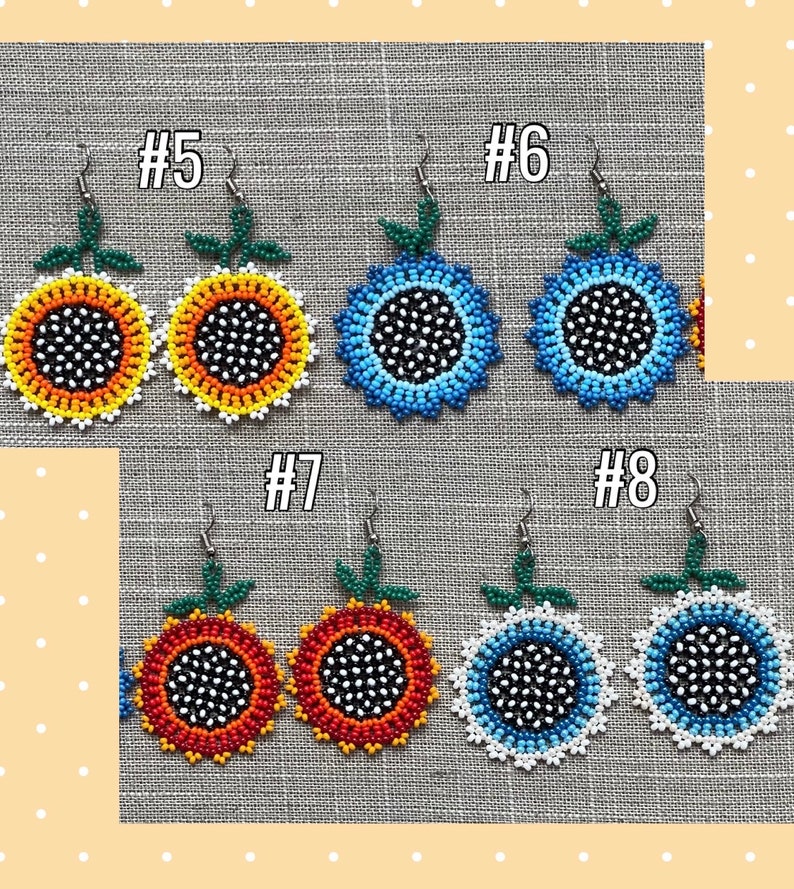 Colorful Beaded Sunflower Earrings Summer Flower Earrings Handmade for Her Mexican Unique Beaded Floral Chaquira Earrings image 5