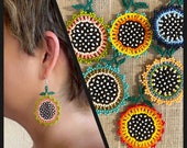 Colorful Beaded Sunflower Earrings Summer Flower Earrings Handmade for Her Mexican Unique Beaded Floral Chaquira Earrings