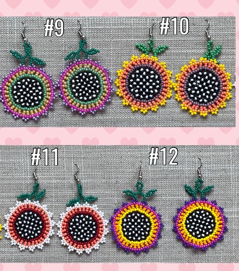 Colorful Beaded Sunflower Earrings Summer Flower Earrings Handmade for Her Mexican Unique Beaded Floral Chaquira Earrings image 6