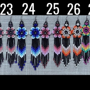 Unique Mexican Flower Beaded Dangle Earrings/Multicolored/ Chaquira image 7