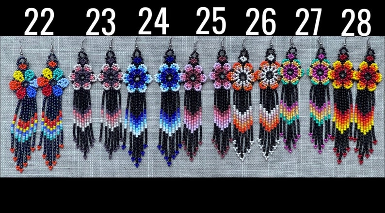 Unique Mexican Flower Beaded Dangle Earrings/Multicolored/ Chaquira imagem 7