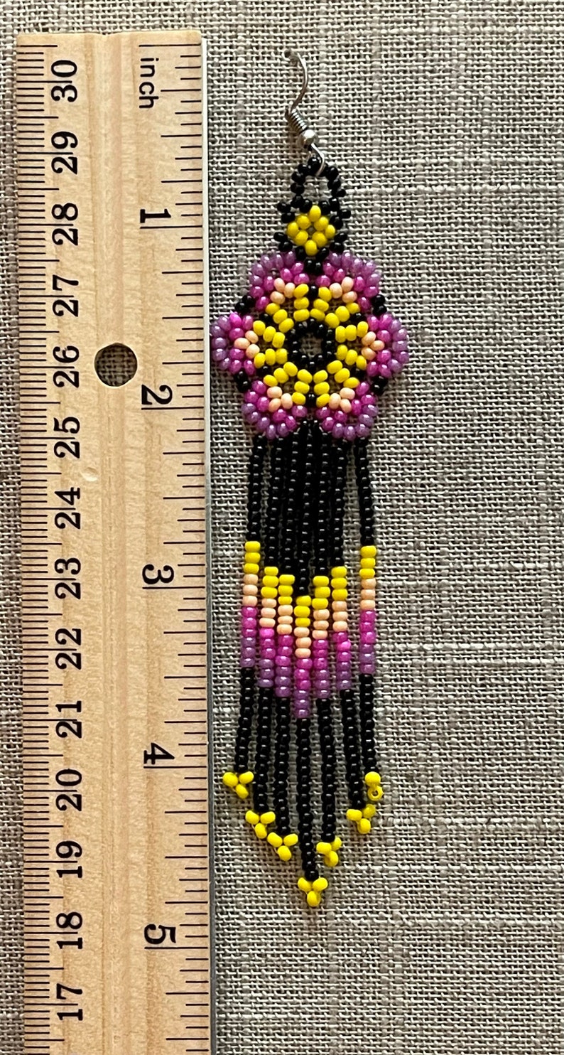 Unique Mexican Flower Beaded Dangle Earrings/Multicolored/ Chaquira imagem 2