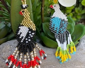 Peacock earrings, Dangle Earrings, Beaded Animal Inspired Earrings, Handmade Boho Jewelry