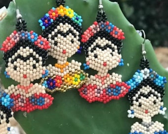 Little Frida - Chaquira Earrings -  Mexican Mayan Beaded Earrings