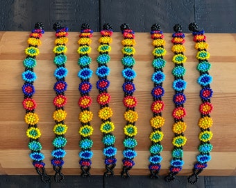 Mexican Rainbow Beaded Bracelets - Adjustable Beaded Flower Bracelets - Kids Bracelets