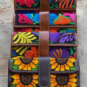 Embroidered Leather Mexican Wallet Handmade in Mexico by Indigenous Artisans Unique Clutch Wallet for Women, Gift for mom, Mother's Day
