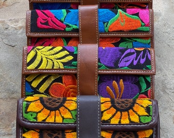 Embroidered Leather Mexican Wallet Handmade in Mexico by Indigenous Artisans Unique Clutch Wallet for Women