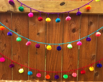 Mexican Pompoms/ Multi colored pompom garlands/ Mexican fiesta decor/Wall decorations / Holiday Party Pom Pom Garland / Birthday Banner