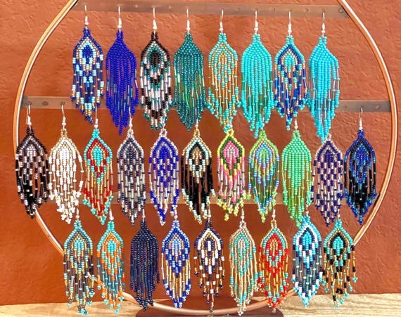 Artisan Beaded Earrings: Indigenous Mexican Huichol Style