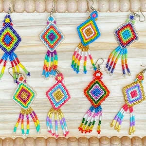 Beaded Kite Handmade Large Mexican Chaquira Earrings Statement Earrings Gift for Her, Valentine&#39;s Day gifts, Gift for friend