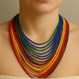Statement Beaded Necklaces Boho Hippie Style - Layered Necklaces Rainbow Christmas Holiday and Multicolor