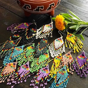Mexican Fiesta Dangle Beaded Earrings Tassel Flower Summer Gift Jewelry