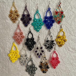 Mexican Fiesta Dangle Beaded Earrings, Tassel Flower Summer Gift, Jewelry Huichol Earrings, Valentine's Day Gifts, Valentine's gifts for her