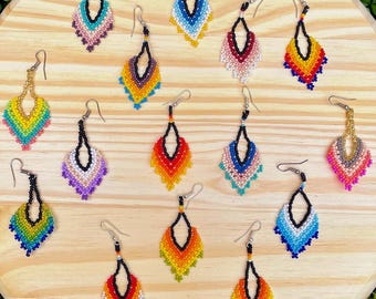 Huichol Beaded Earrings: Colorful Mayan Style, Indigenous Design