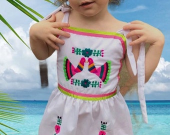 Girls White Summer Dress Handmade Mexican Embroidery Kids Breathable Summer Dress Kids Infants
