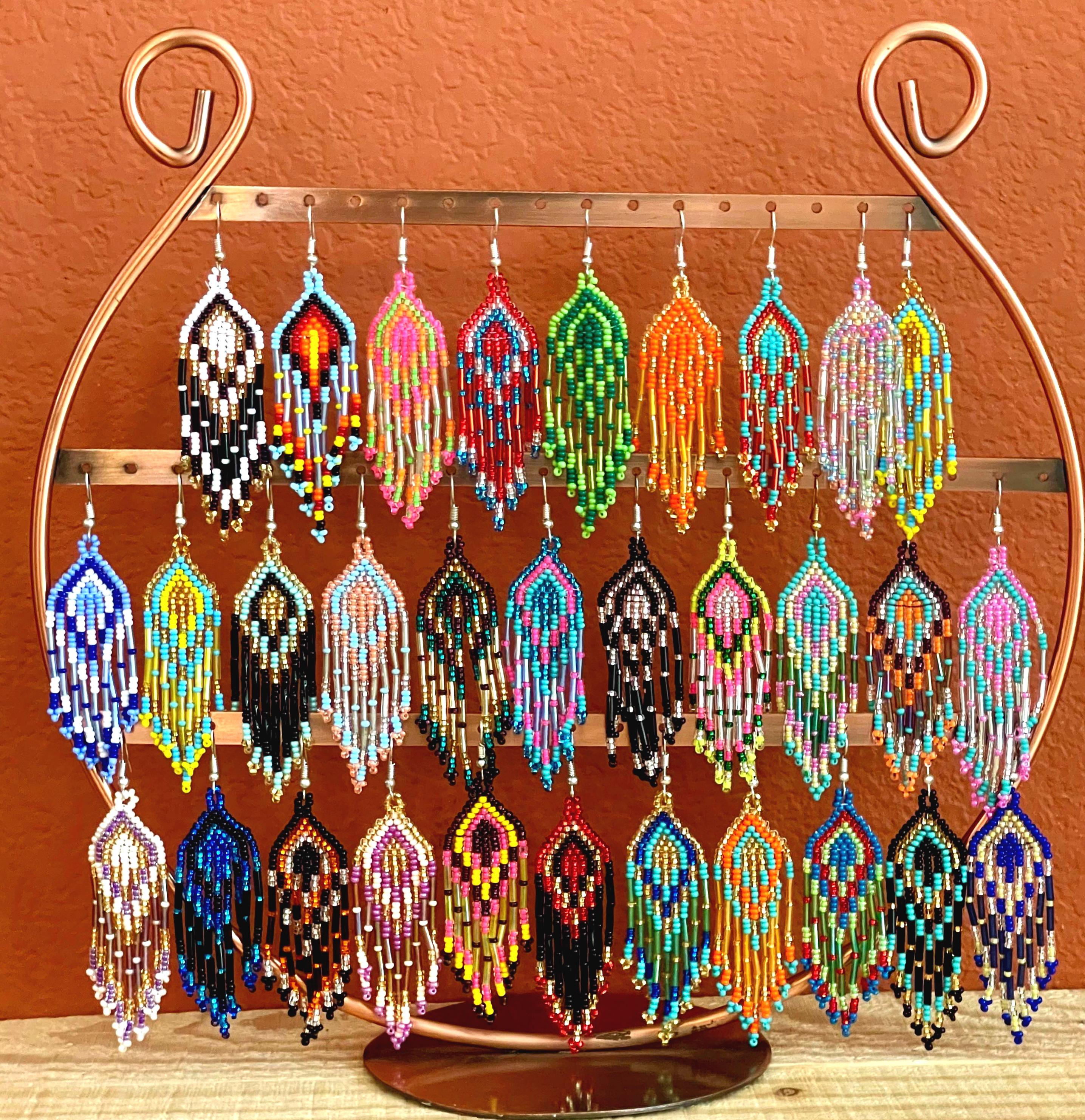 Beaded Earrings, Mexican Huichol Earrings, Unique Rainbow Earrings, Gifts, Valentine's Day Gift, Mayan Earrings, Boho Earrings