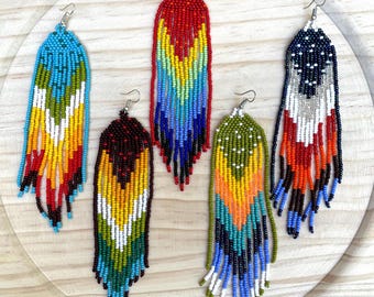 Large Beaded Earrings: Huichol Mayan Boho Style