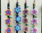 Unique Mexican Flower Beaded Dangle Earrings/Multicolored/ Chaquira