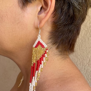 Long beaded Mexican Huichol Earrings, Beaded Earrings, Wing Earrings, Huichol Earrings, Long Earring, Valentine&#39;s Day gifts, Gift for friend
