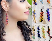 Flower Chain Beaded Chaquira Dangle Earring, Bead earrings, Huichol earrings, indigenous earrings, Native beaded earrings, Mexican earrings