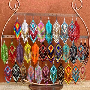 Beaded Earrings, Mexican Huichol Earrings, Unique Rainbow Earrings, Gifts, Valentine&#39;s Day Gift, Mayan Earrings, Boho Earrings