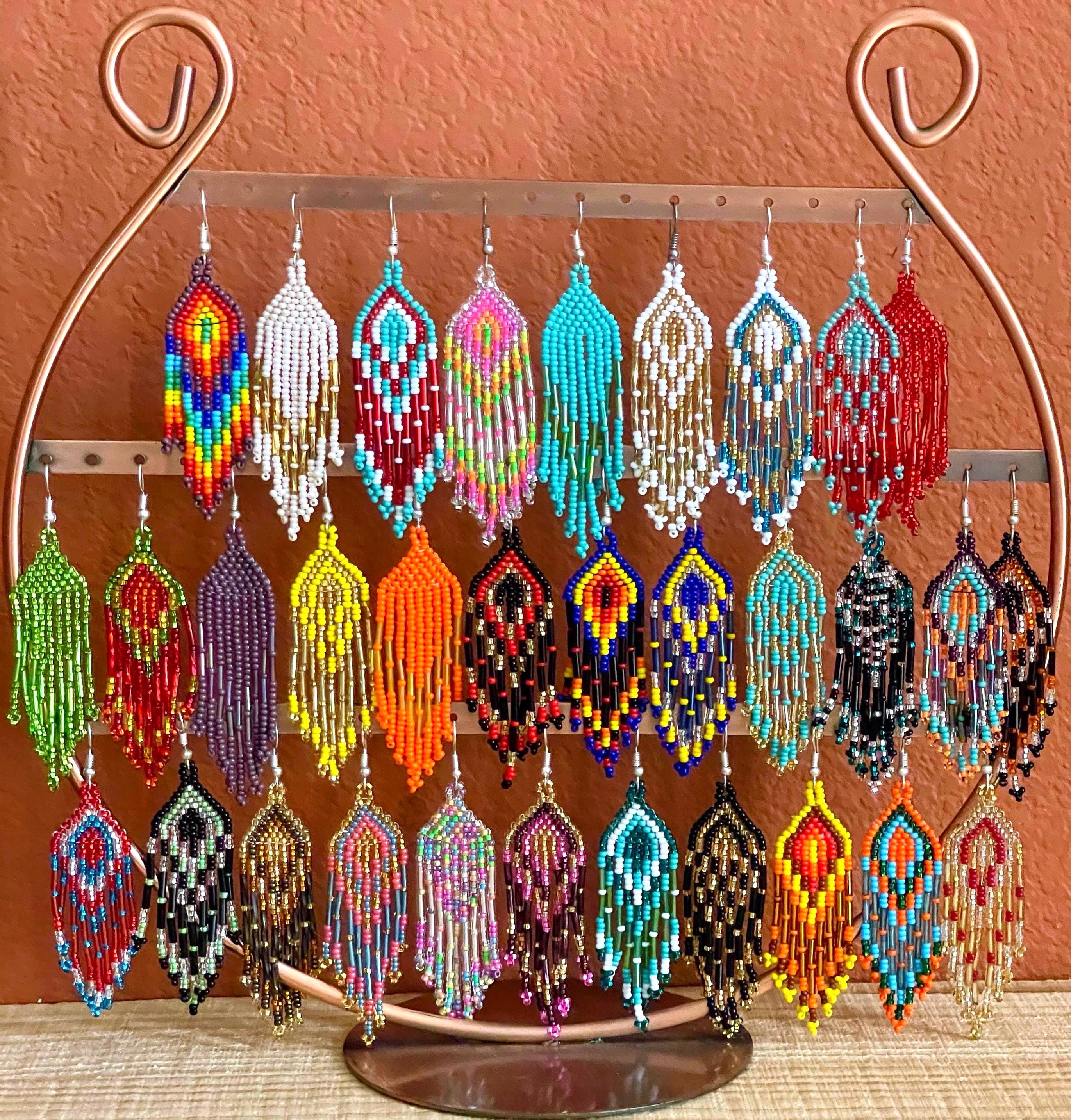 Beaded Earrings, Mexican Huichol Earrings, Unique Rainbow Earrings, Gifts, Valentine's Day Gift, Mayan Earrings, Boho Earrings